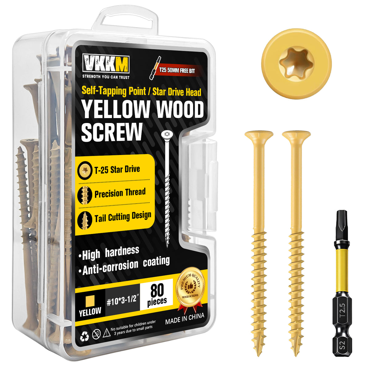VKKM Yellow Wood Screws - T25 Star Drive with Free Bit - image 12