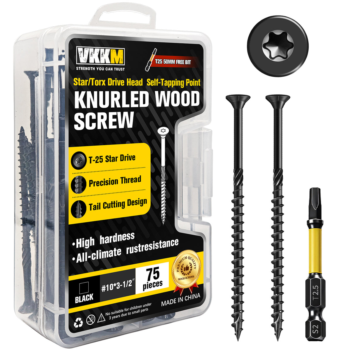 VKKM Black Knurled Wood Screws - T25 Star Drive with Free Bit - image 8