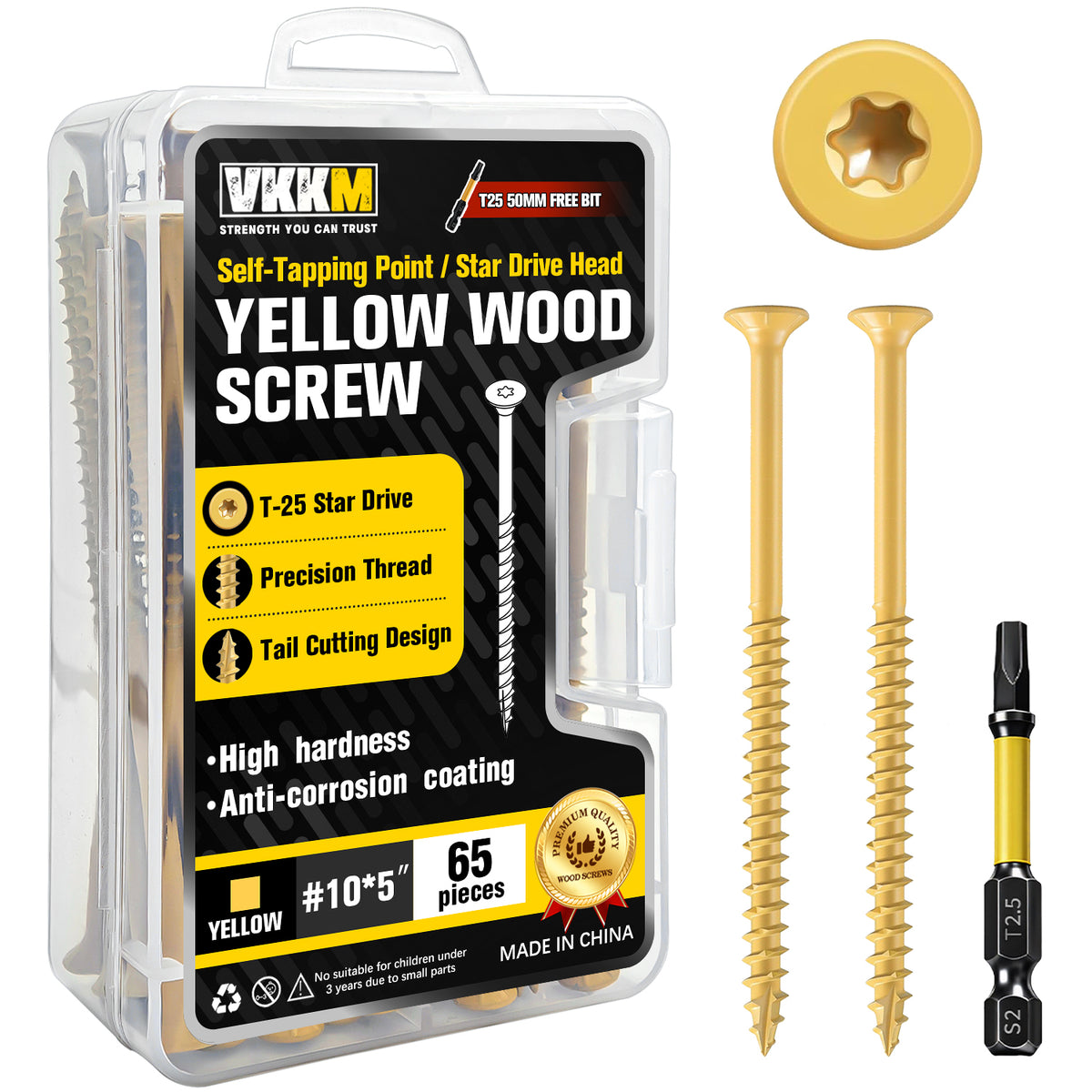 VKKM Yellow Wood Screws - T25 Star Drive with Free Bit - image 14