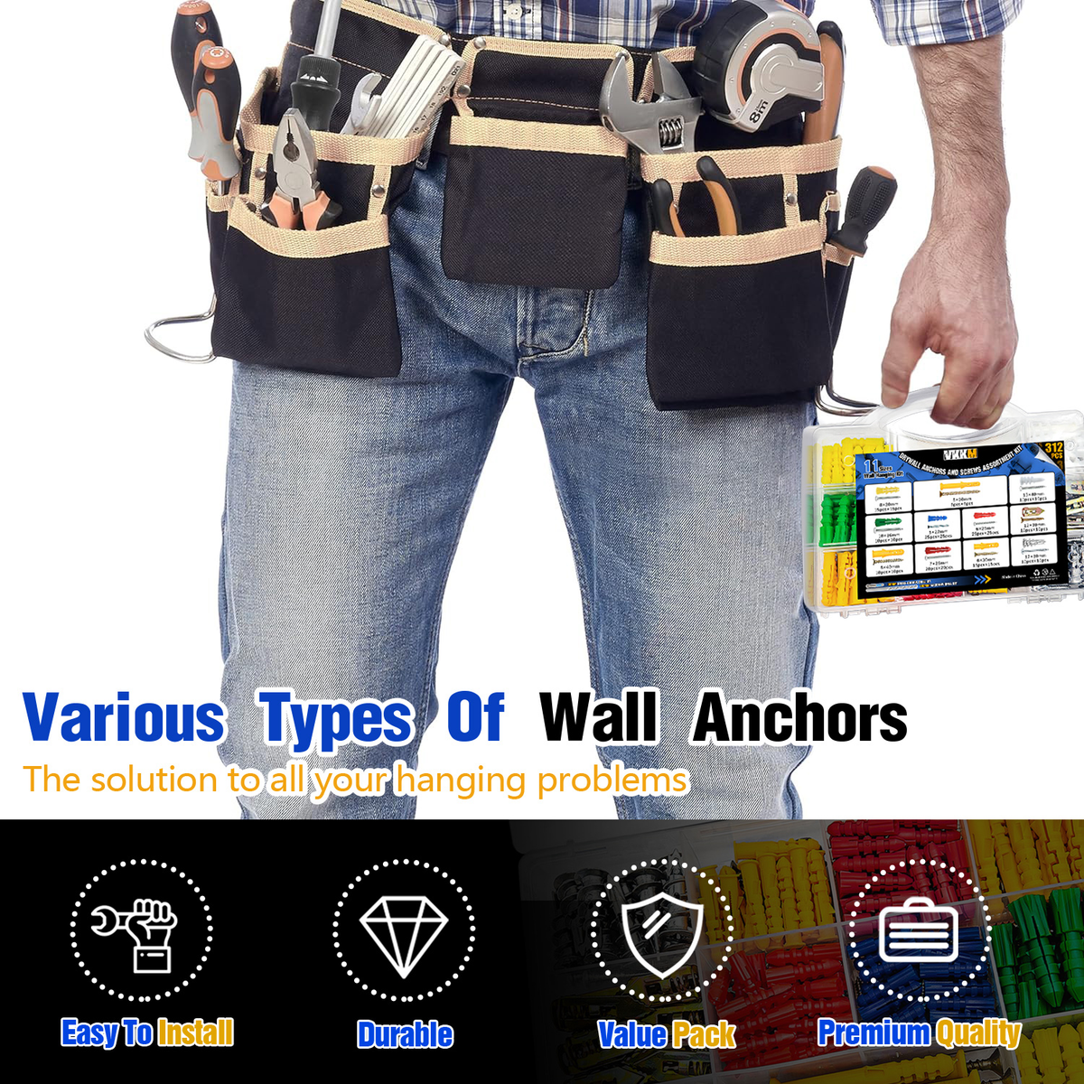 VKKM 312Pcs Drywall Anchors and Screws Kit - Wall Fastener Set with 2 Drill Bits - image 6