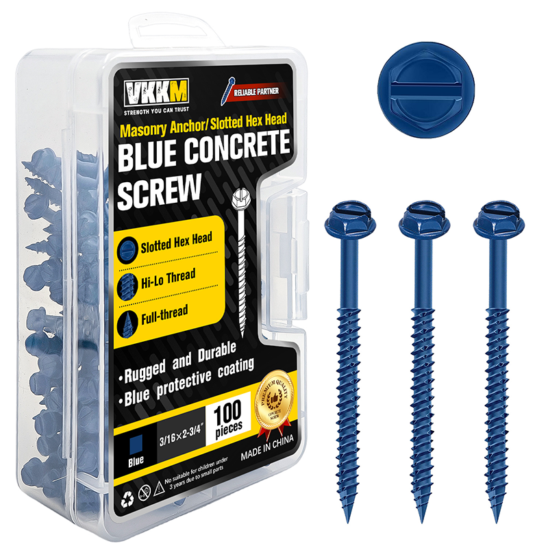 VKKM Slotted Hex Head Concrete Screws - Blue Coated Hi‑Lo Thread - Masonry Fasteners for Concrete & Brick - image 3