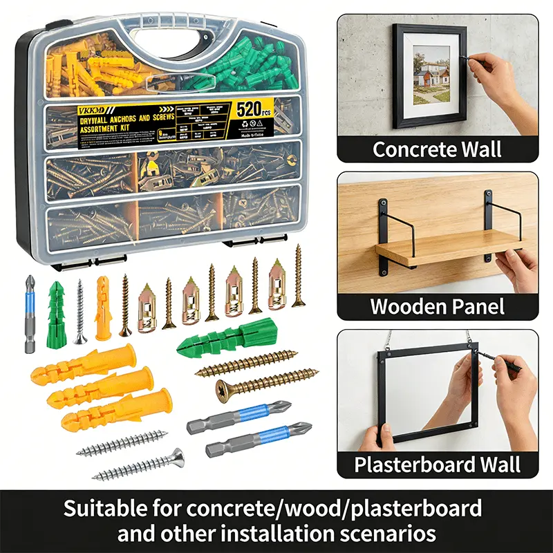 VKKM 520Pcs Drywall Anchors and Screws Kit - Plastic & Metal Wall Plug Assortment - image 5