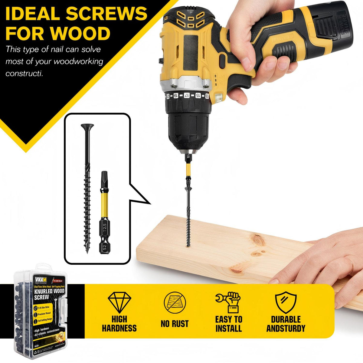 VKKM Black Knurled Wood Screws - T25 Star Drive with Free Bit - image 10