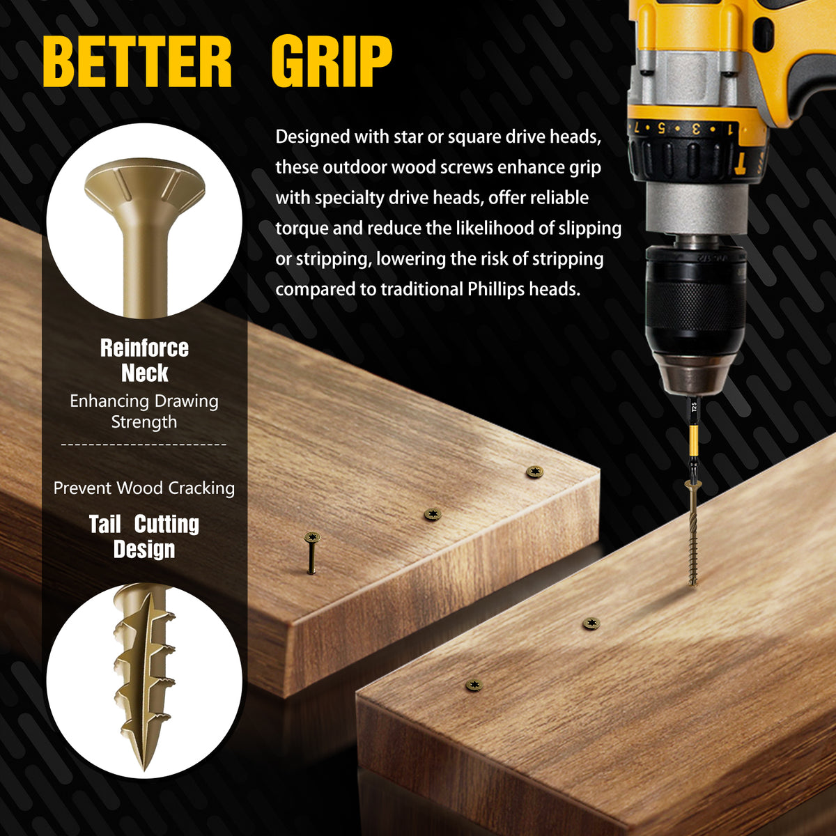 VKKM Golden Knurled Wood Screws - T25 Star Drive with Free Bit - image 15