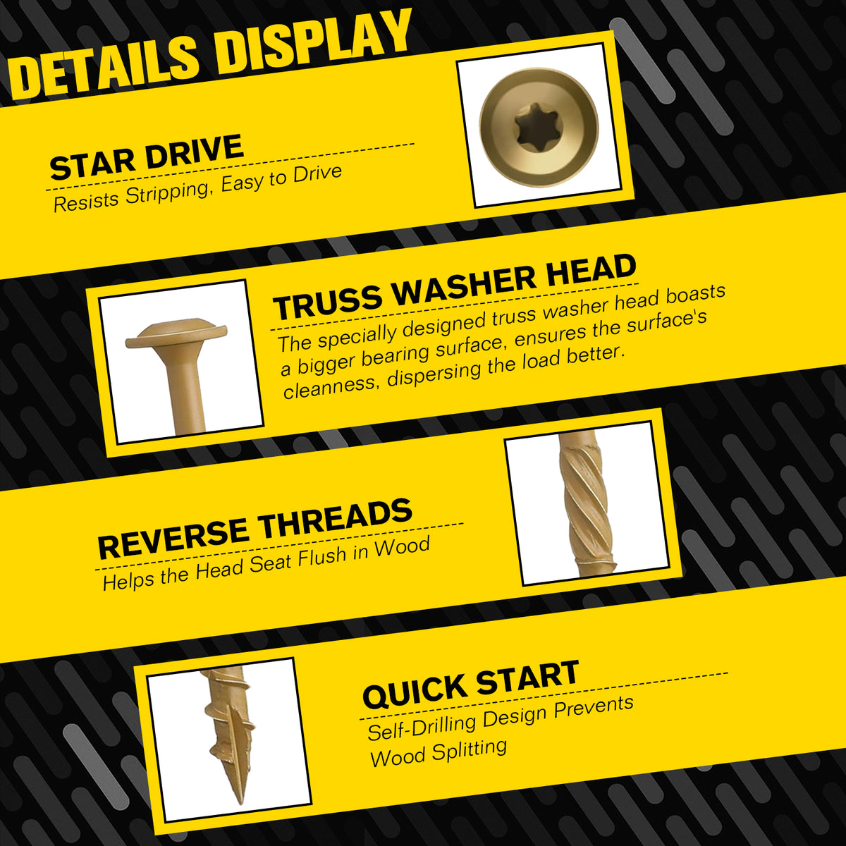 VKKM Yellow-Gold Structural Wood Screws - T30 Torx Flat Head - #14 x 3-6 inch Sizes - Free Bit - image 10