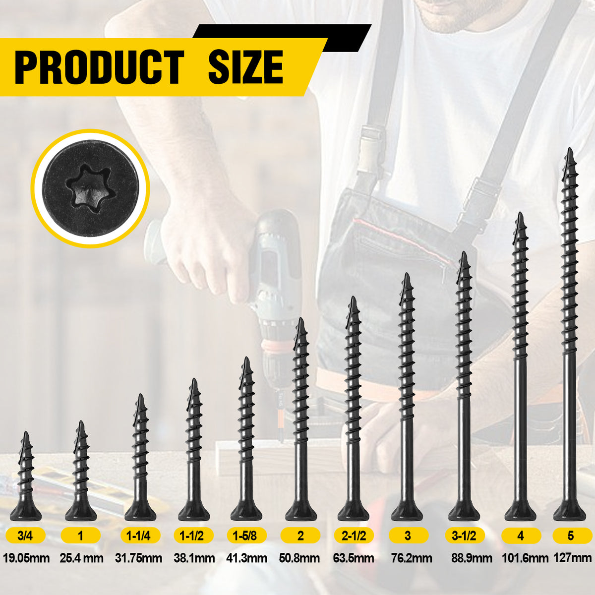 VKKM Black Wood Screws - T25 Star Drive with Free Bit - image 12