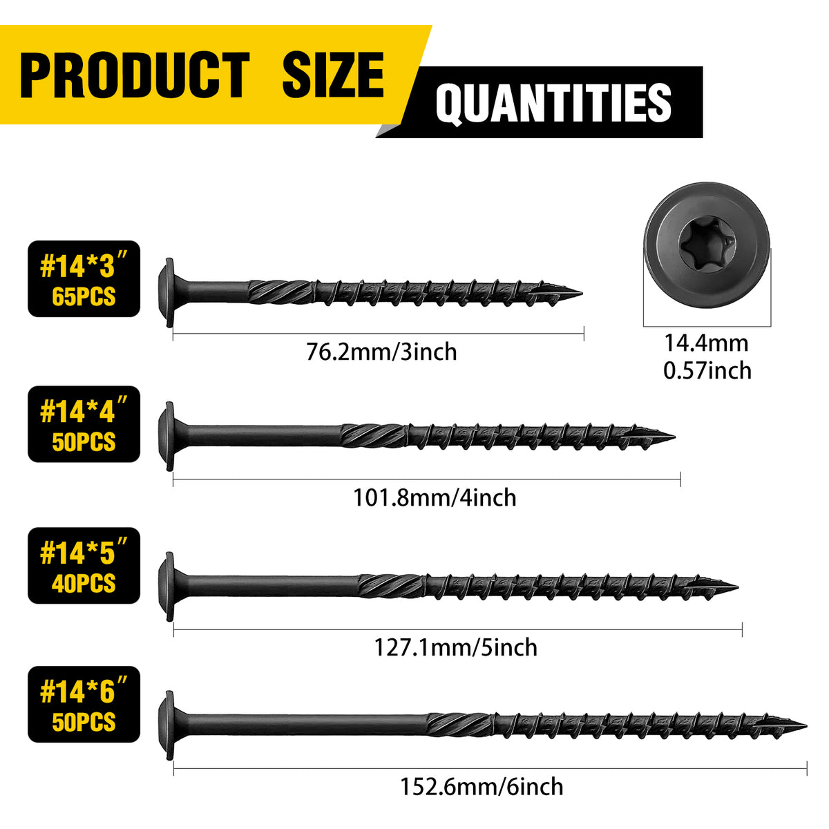 VKKM Black Structural Wood Screws - T30 Torx Flat Head - #14 x 3-6 inch Sizes - Free Bit - image 5