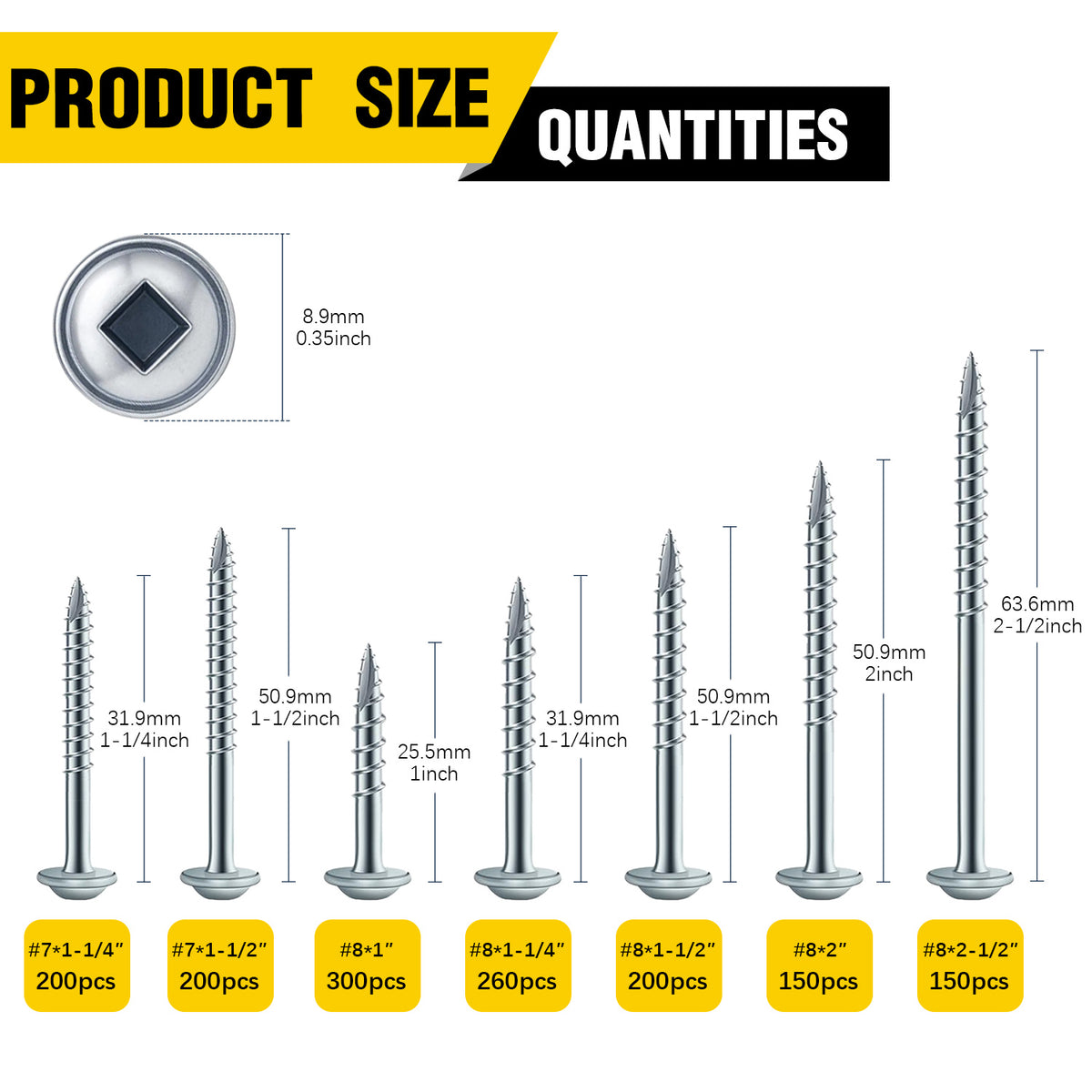 VKKM Zinc Pocket Hole Screws - Square Drive Truss‑Head Wood Screws with Free Bit - image 8