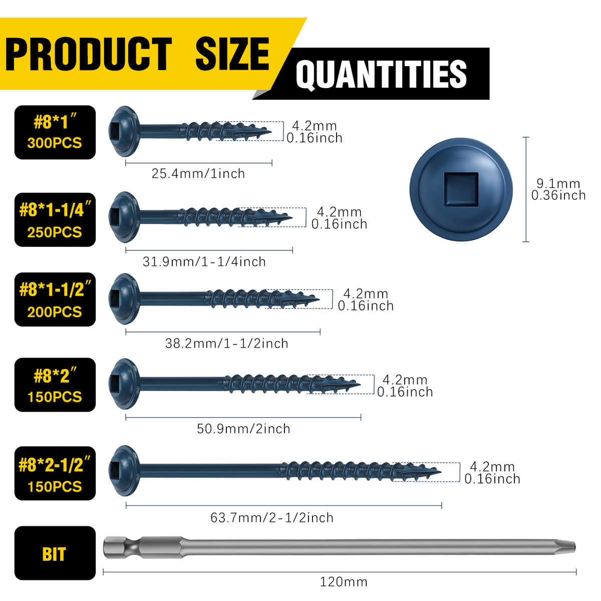 VKKM Blue Pocket Hole Wood Screws - Square Drive Truss Head with Free Bit - image 6