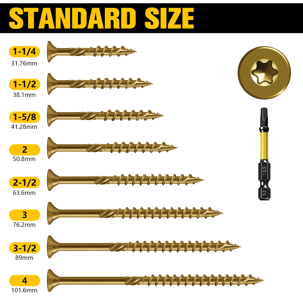 VKKM Golden Knurled Wood Screws - T25 Star Drive with Free Bit - image 11