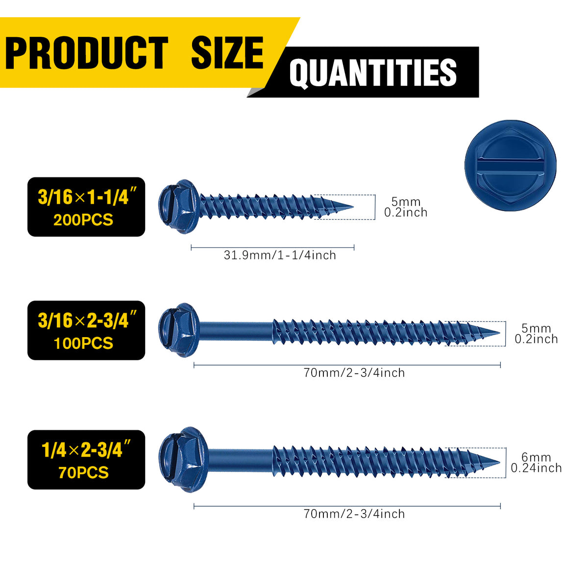 VKKM Slotted Hex Head Concrete Screws - Blue Coated Hi‑Lo Thread - Masonry Fasteners for Concrete & Brick - image 4