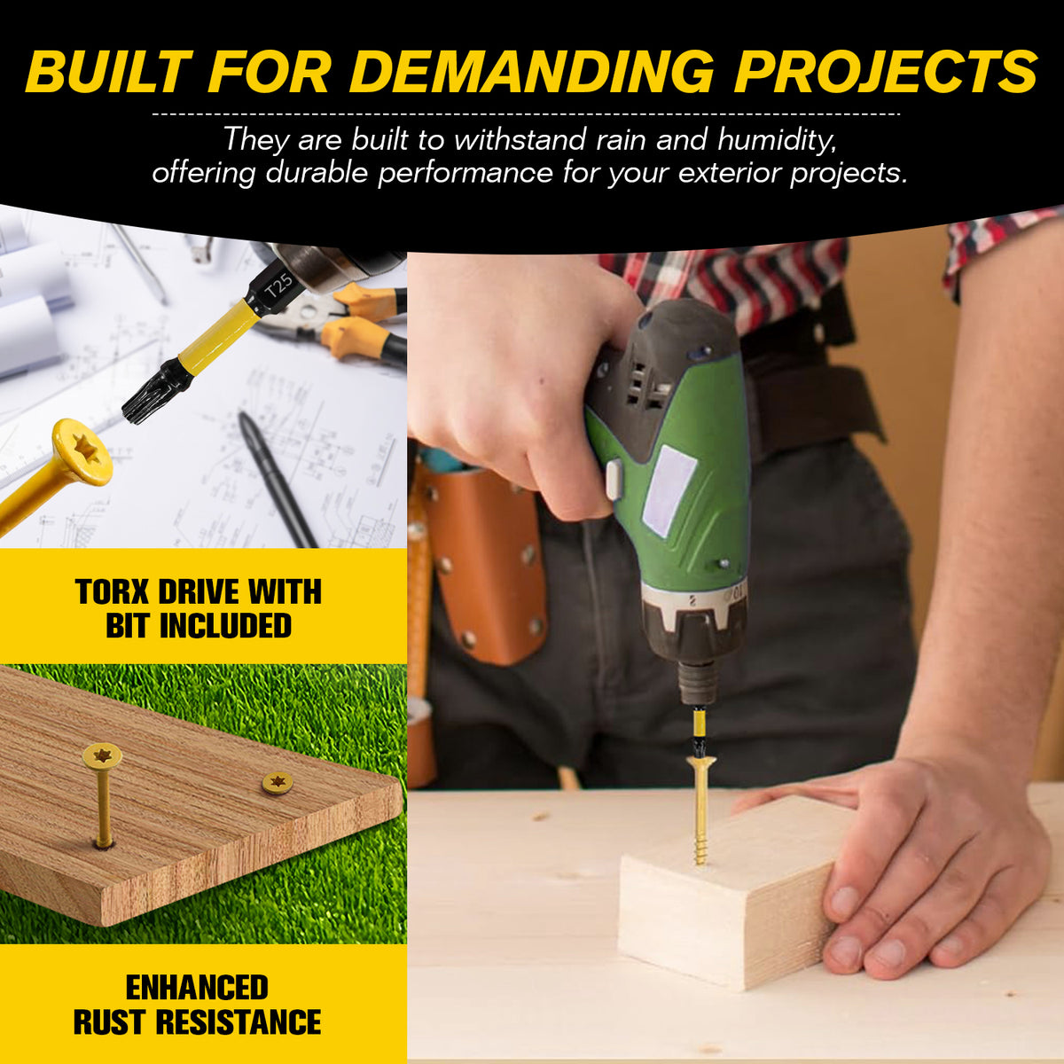 VKKM Yellow Wood Screws - T25 Star Drive with Free Bit - image 17