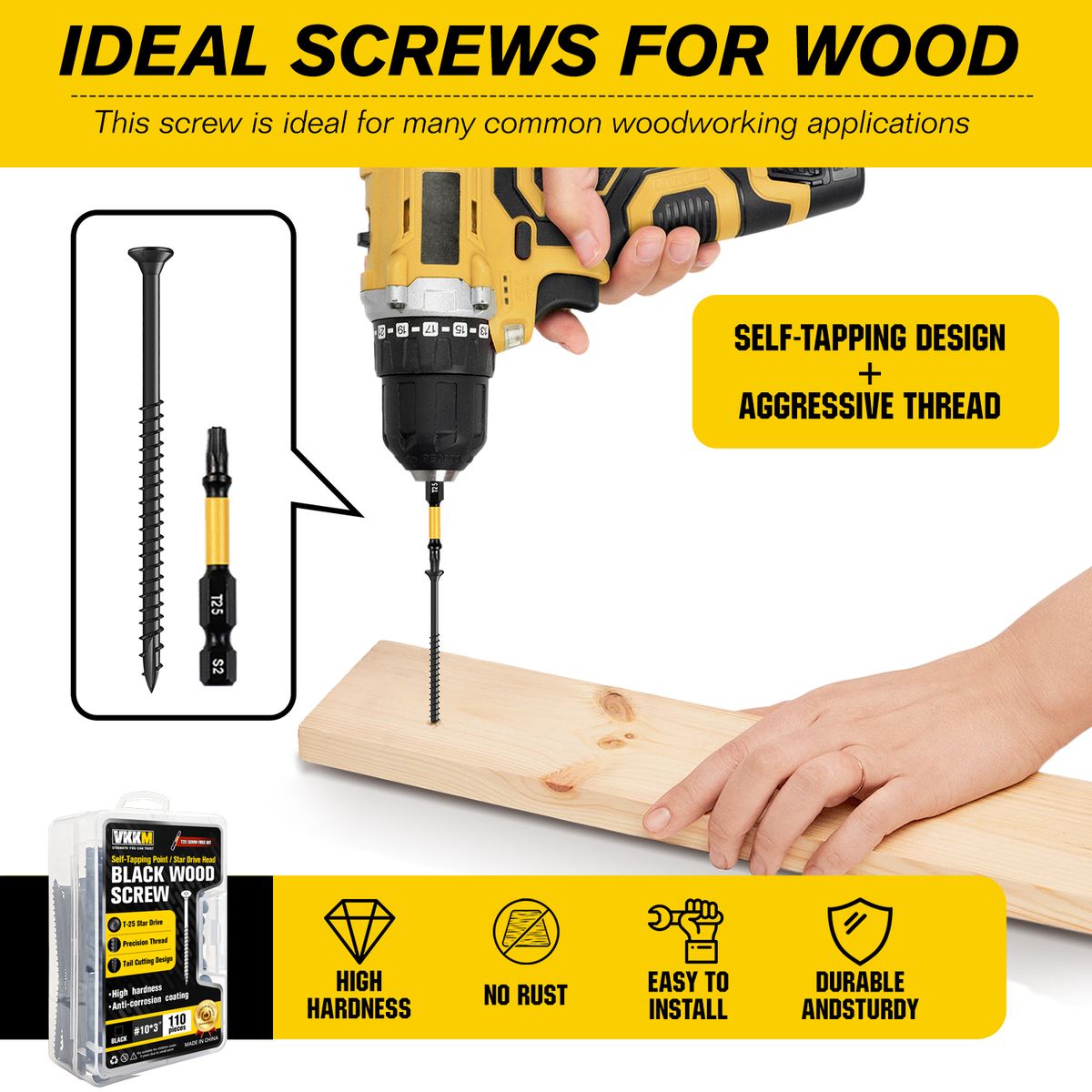 VKKM Black Wood Screws - T25 Star Drive with Free Bit - image 13