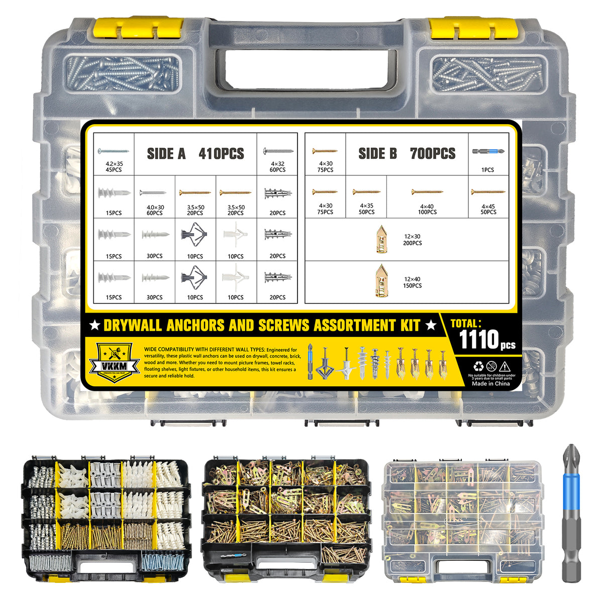 VKKM 1110Pcs Drywall Anchors and Screws Kit - Mixed Wall Plug & Screw Assortment - image 5