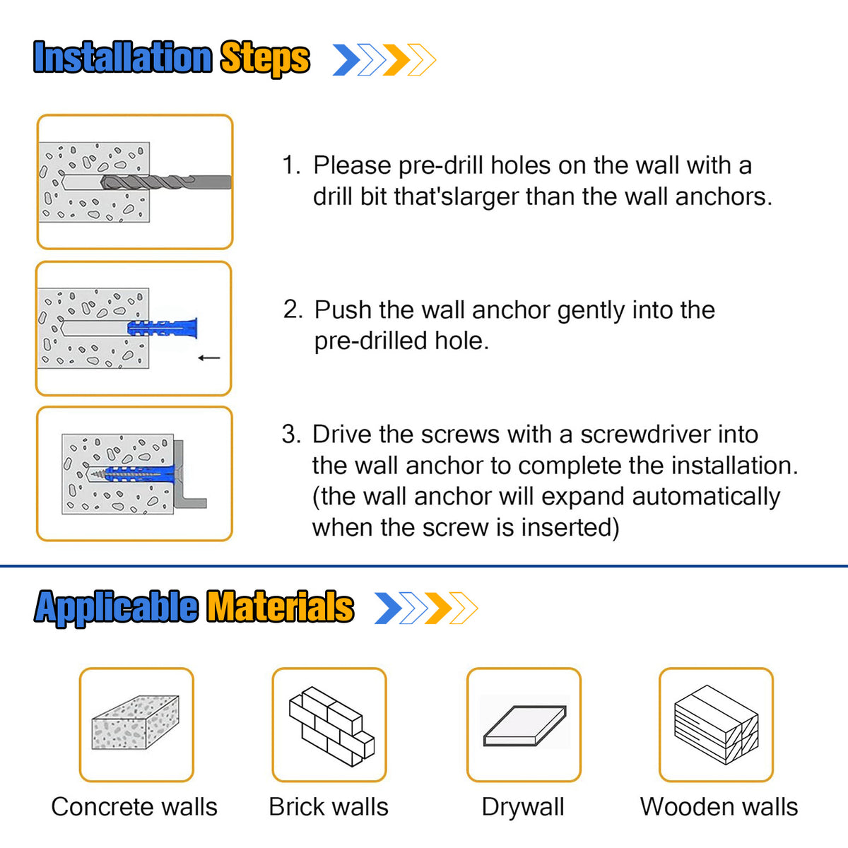 VKKM 312Pcs Drywall Anchors and Screws Kit - Wall Fastener Set with 2 Drill Bits - image 4