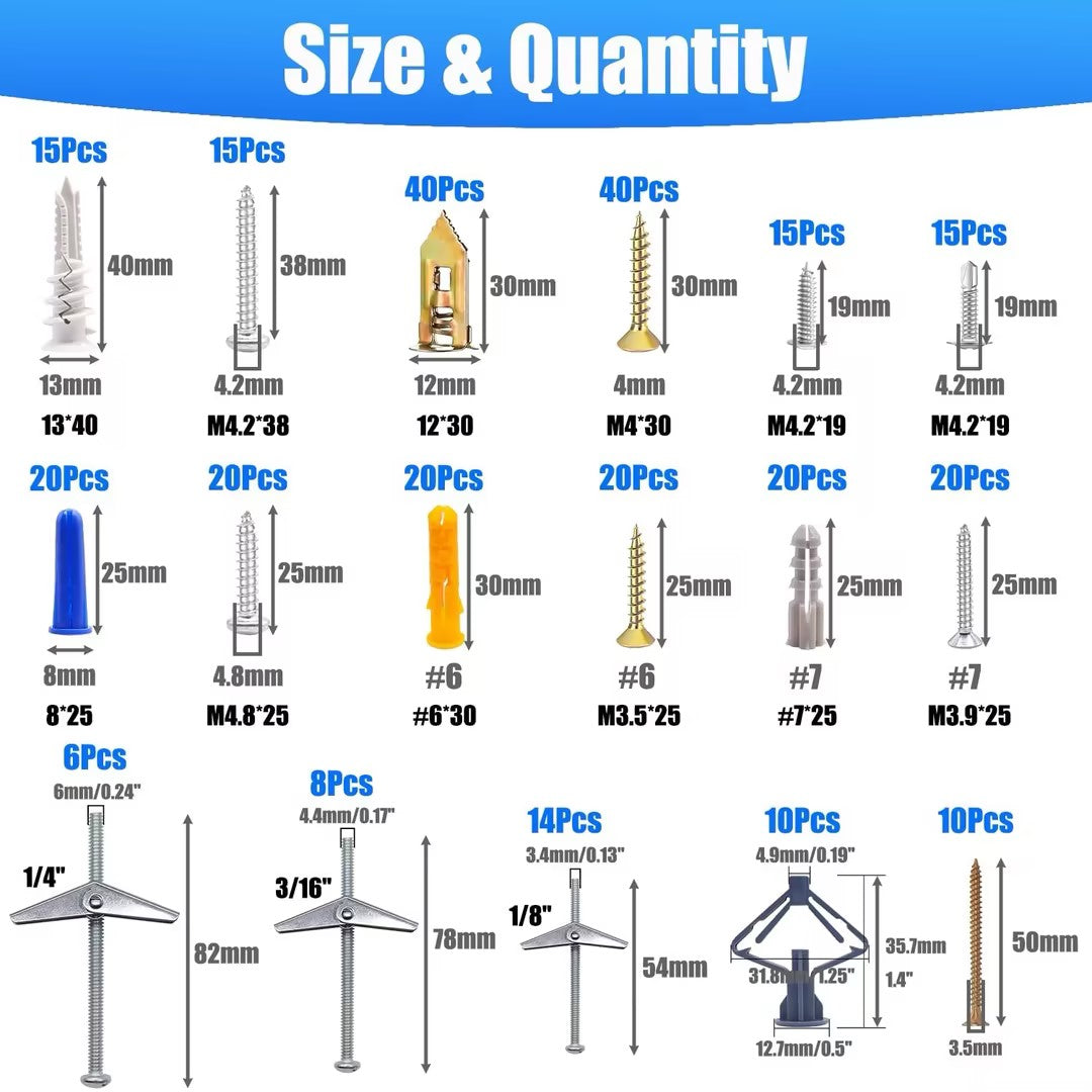 VKKM 336Pcs Drywall Anchors and Screws Kit - Metal & Plastic Wall Plug Assortment - image 3