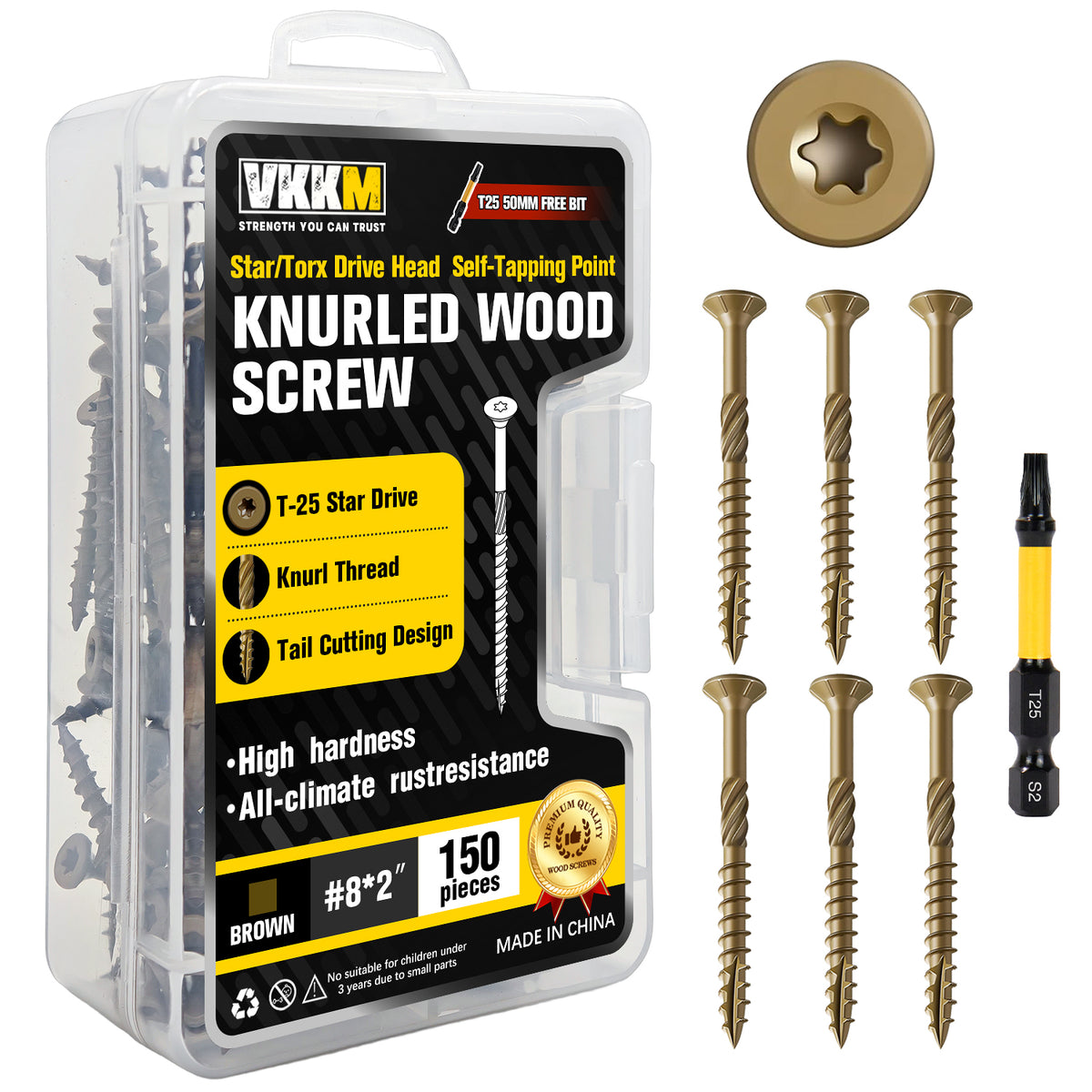 VKKM Golden Knurled Wood Screws - T25 Star Drive with Free Bit - image 4