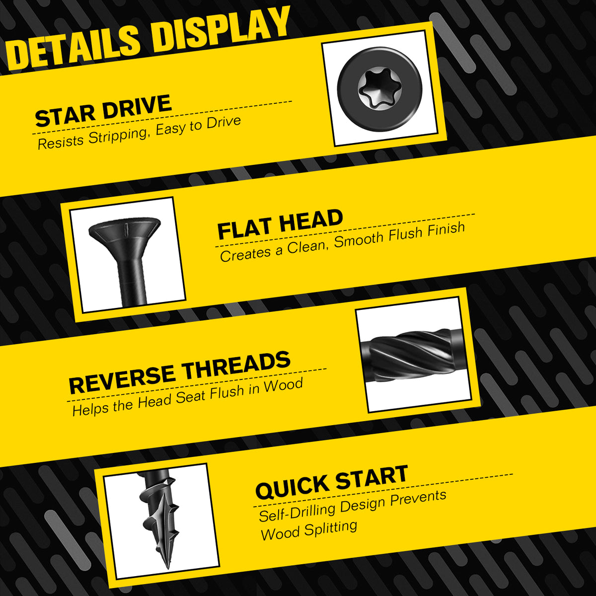 VKKM Black Knurled Wood Screws - T25 Star Drive with Free Bit - image 14
