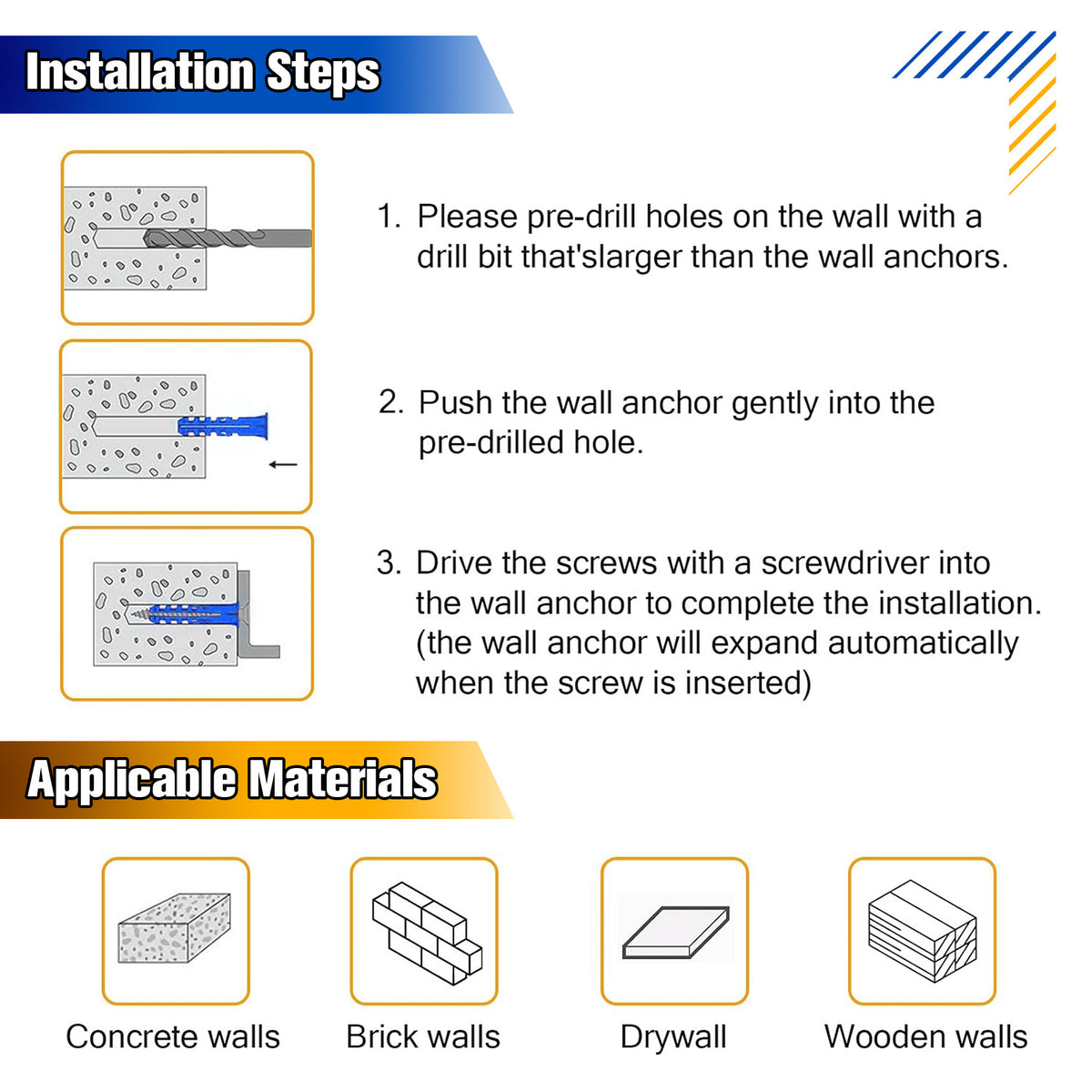 VKKM 400Pcs Drywall Anchors and Screws Kit - Wall Fastener Set with Drill Bit - image 4