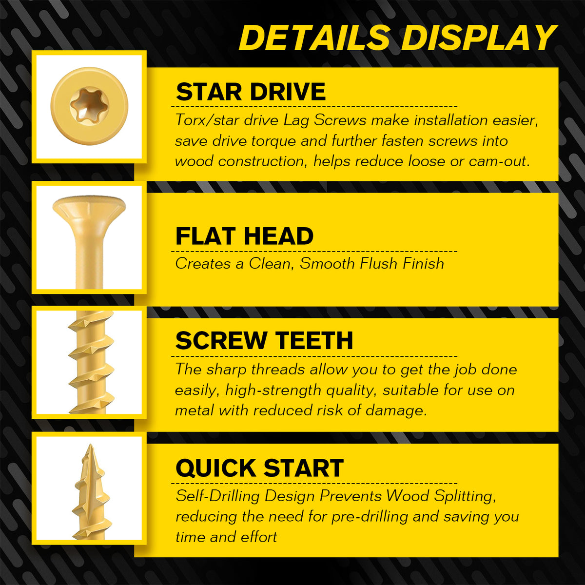 VKKM Yellow Wood Screws - T25 Star Drive with Free Bit - image 18