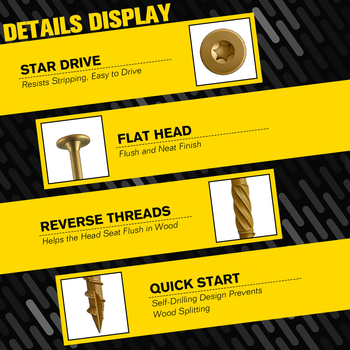VKKM Yellow-Gold Structural Wood Screws - T30 Torx Flat Head - #14 x 2-7/8", 4-1/2" & 6" Sizes - Free Bit - image 9