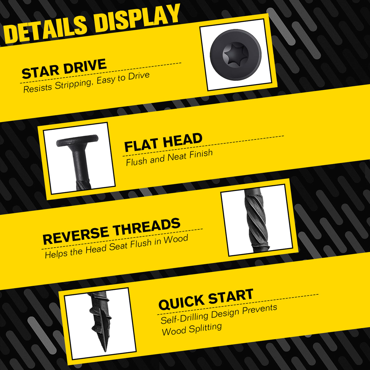 VKKM Black Structural Wood Screws - T30 Torx Flat Head - #14 x 2-7/8" & 4-1/2" Sizes - Free Bit - image 8