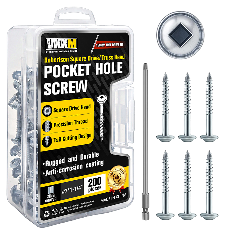 VKKM Zinc Pocket Hole Screws - Square Drive Truss‑Head Wood Screws with Free Bit - image 2
