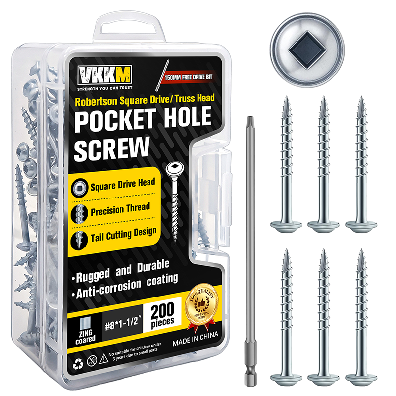 VKKM Zinc Pocket Hole Screws - Square Drive Truss‑Head Wood Screws with Free Bit - image 4