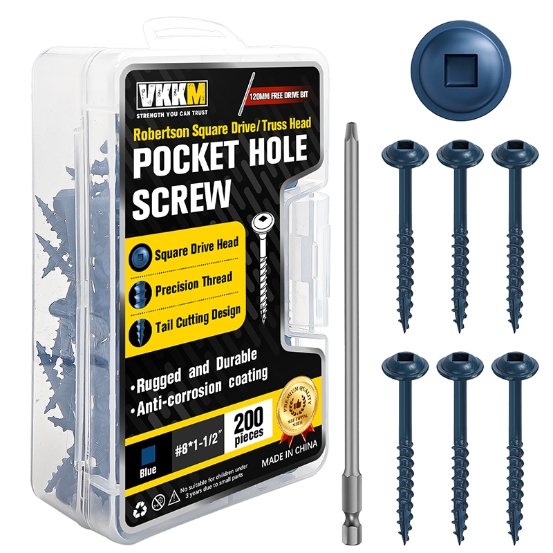 VKKM Blue Pocket Hole Wood Screws - Square Drive Truss Head with Free Bit - image 2