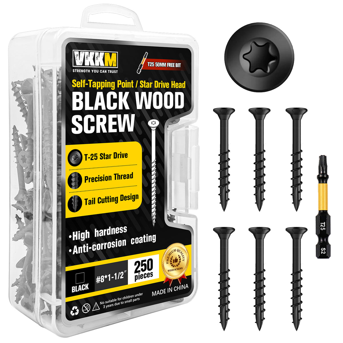 VKKM Black Wood Screws - T25 Star Drive with Free Bit - image 2