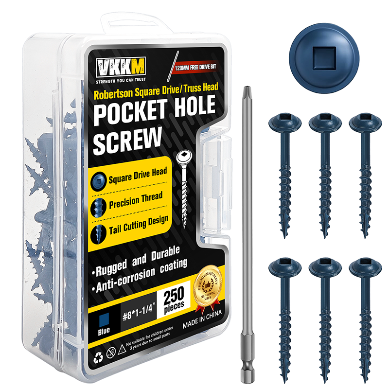 VKKM Blue Pocket Hole Wood Screws - Square Drive Truss Head with Free Bit - image 3