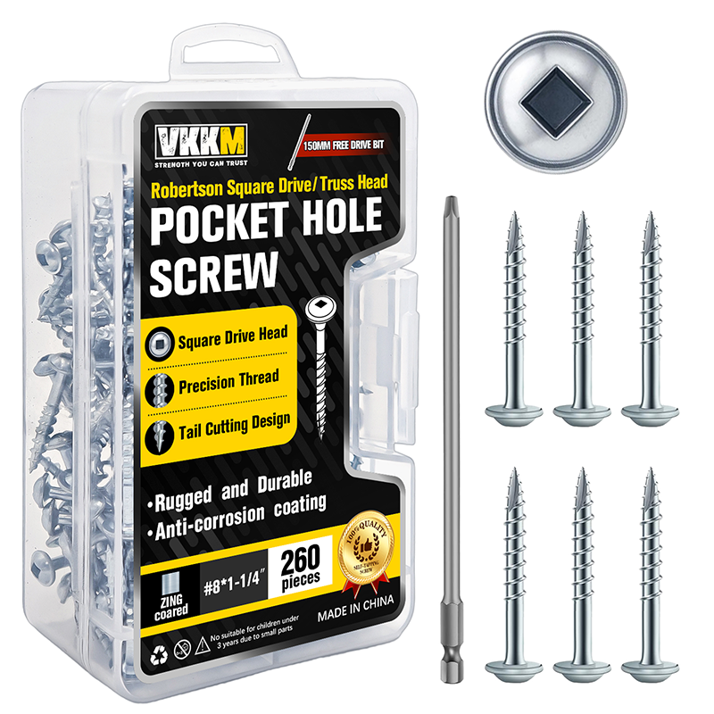 VKKM Zinc Pocket Hole Screws - Square Drive Truss‑Head Wood Screws with Free Bit - image 5