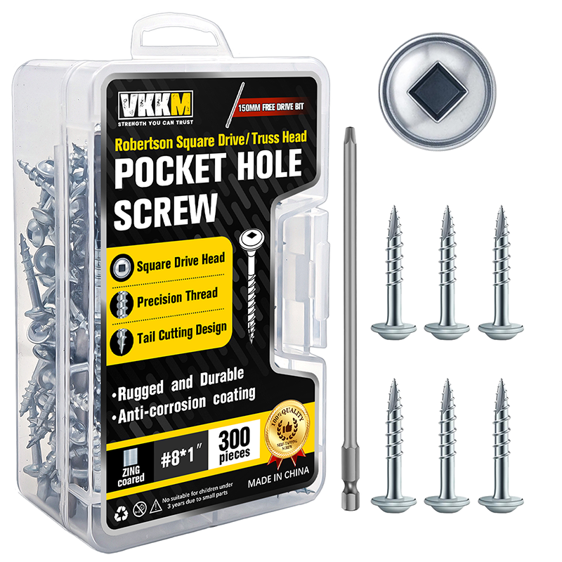 VKKM Zinc Pocket Hole Screws - Square Drive Truss‑Head Wood Screws with Free Bit - image 3