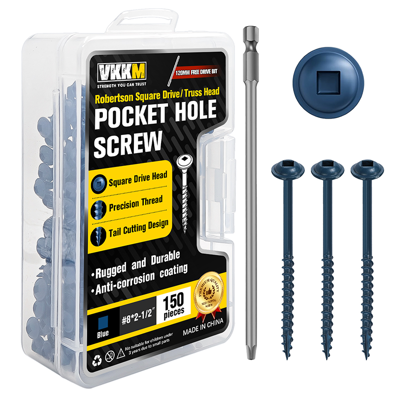 VKKM Blue Pocket Hole Wood Screws - Square Drive Truss Head with Free Bit - image 5
