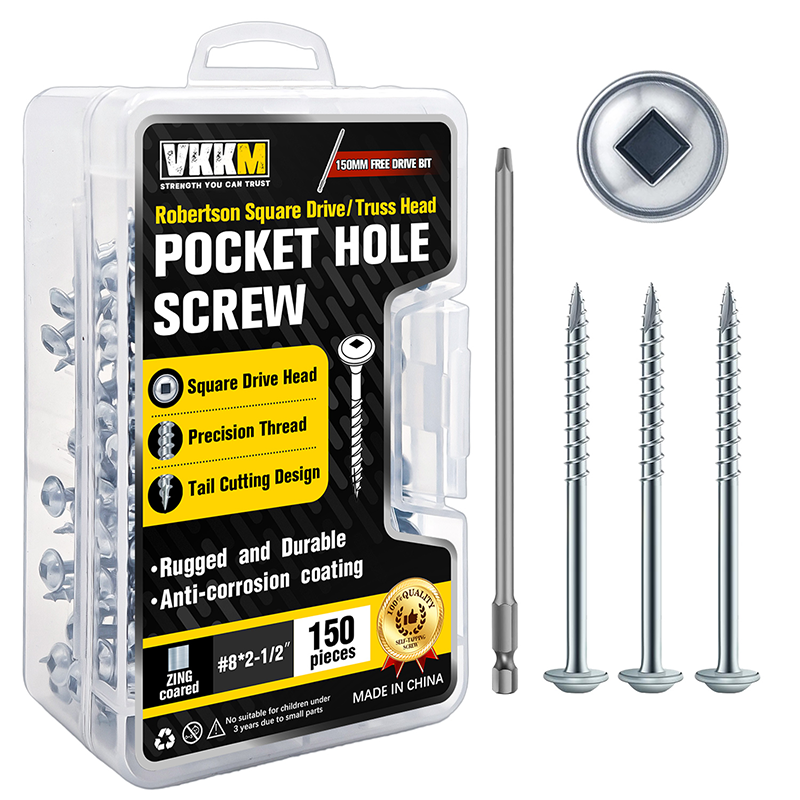 VKKM Zinc Pocket Hole Screws - Square Drive Truss‑Head Wood Screws with Free Bit - image 7
