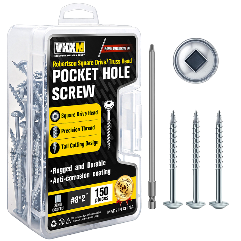VKKM Zinc Pocket Hole Screws - Square Drive Truss‑Head Wood Screws with Free Bit - image 6