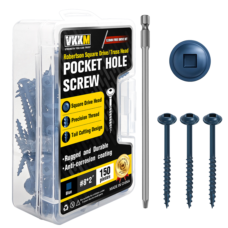 VKKM Blue Pocket Hole Wood Screws - Square Drive Truss Head with Free Bit - image 4