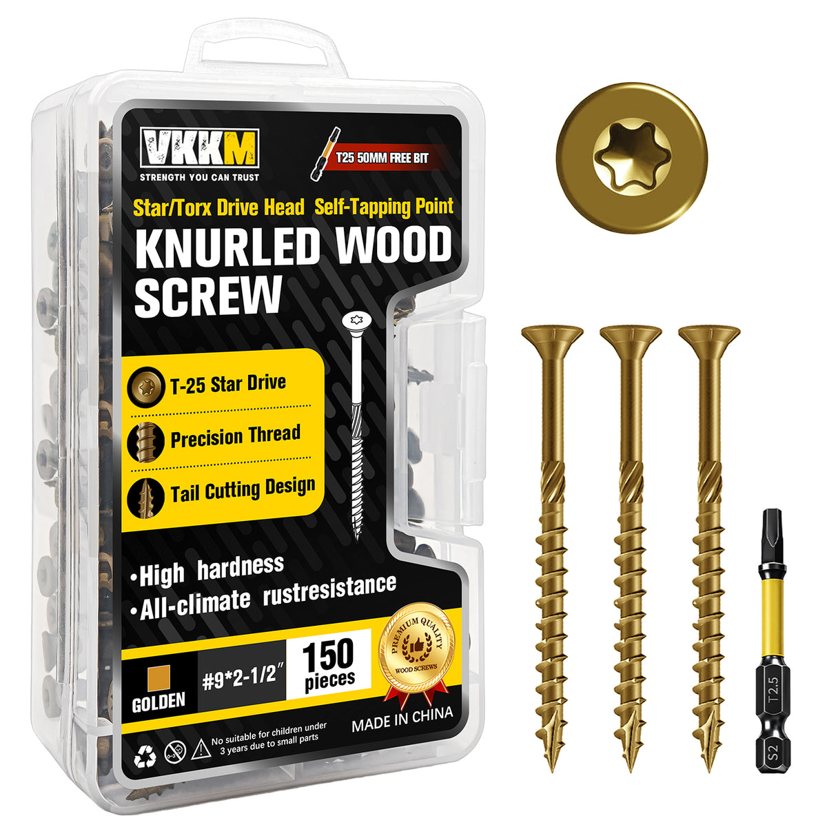 VKKM Golden Knurled Wood Screws - T25 Star Drive with Free Bit - image 5