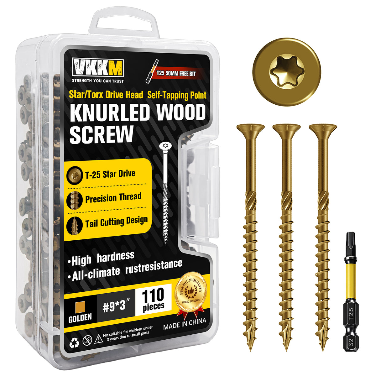 VKKM Golden Knurled Wood Screws - T25 Star Drive with Free Bit - image 6