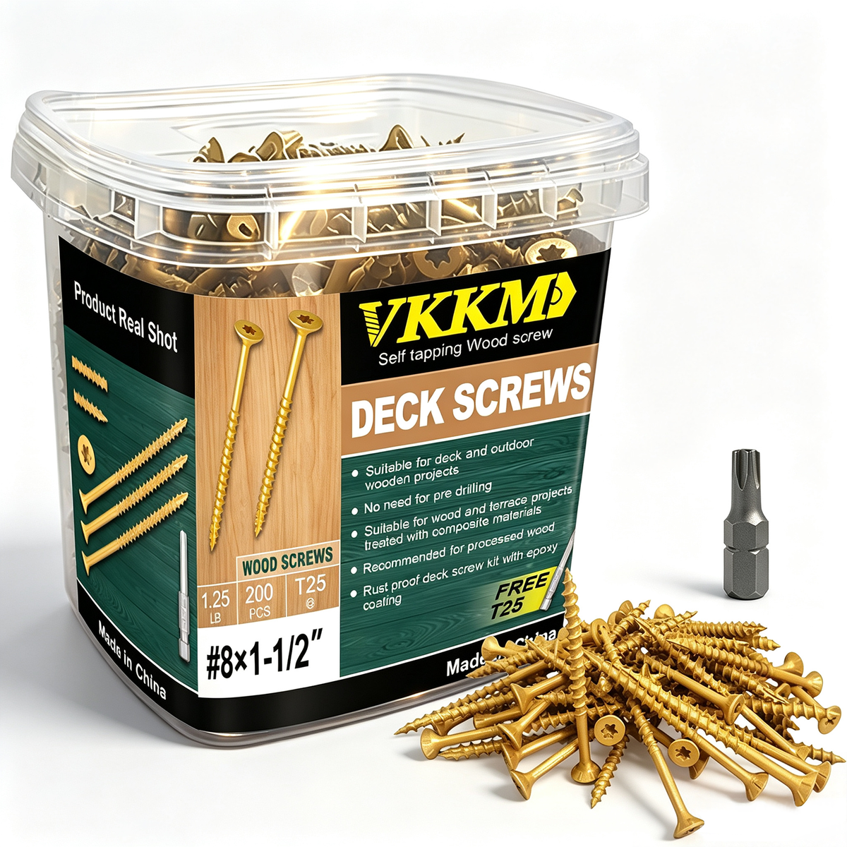 VKKM T25 Yellow Epoxy Deck Screws - Free T25 Bit Included