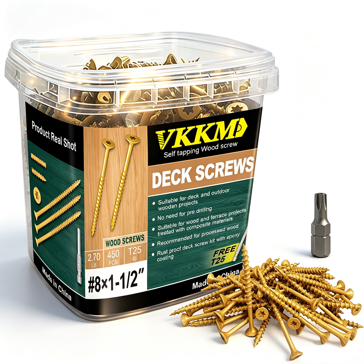 VKKM T25 Yellow Epoxy Deck Screws - Free T25 Bit Included - image 3