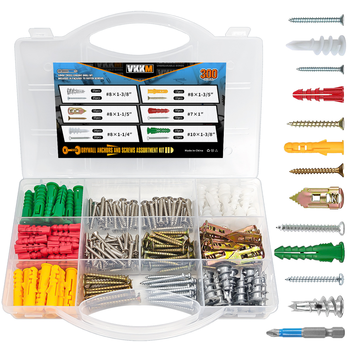 VKKM Drywall Anchors and Screws Assortment Kit - 300 Pack - image 2