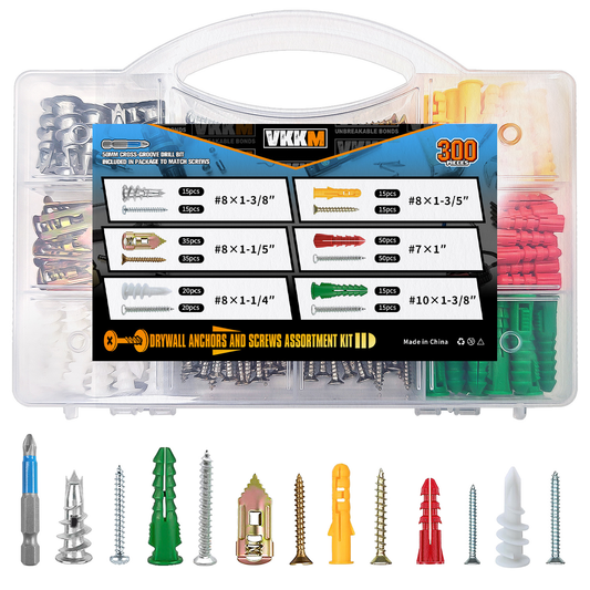VKKM Drywall Anchors and Screws Assortment Kit - 300 Pack
